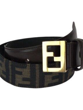 Fendi Zucca FF Logo Dark Brown Gold Canvas Leather Belt